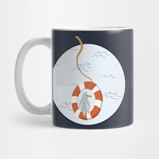 Funny seagull chilling in life buoy Mug